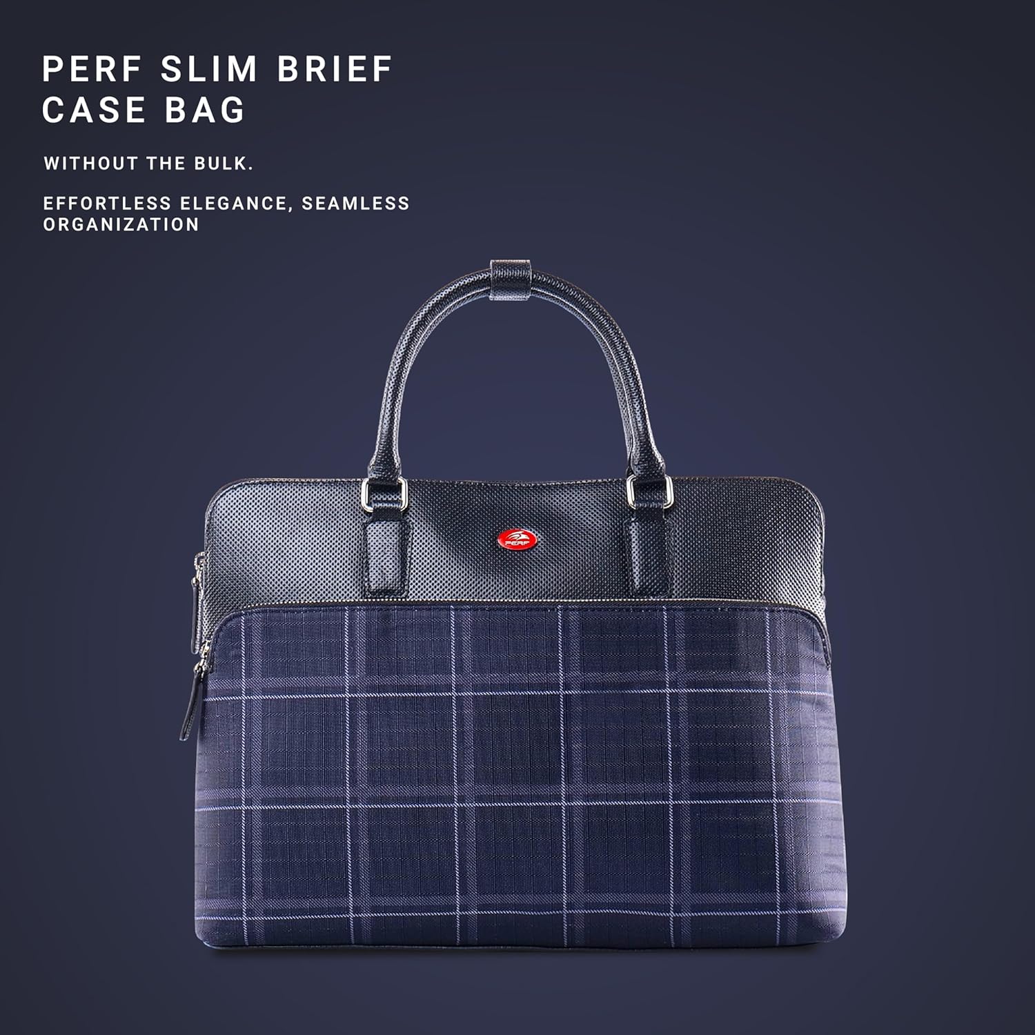 PERF Slim Briefcase Messenger Genuine Leather Bag for Men and Women | Laptop Leather Bag for Office & Travel | Lightweight Coated Nylon & Punch Leather Work Bag | Fits 14” Laptop