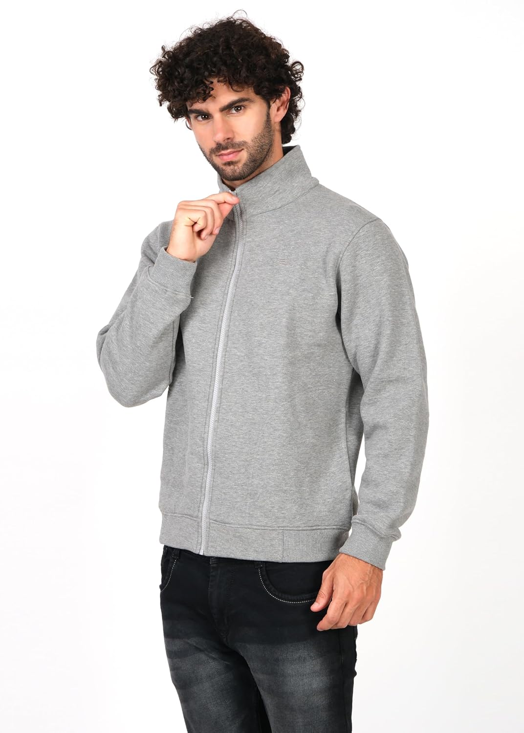 PERF Poly Cotton High Neck Fleece Jacket - 3-Thread Warm Fleece with Zipper and Pockets