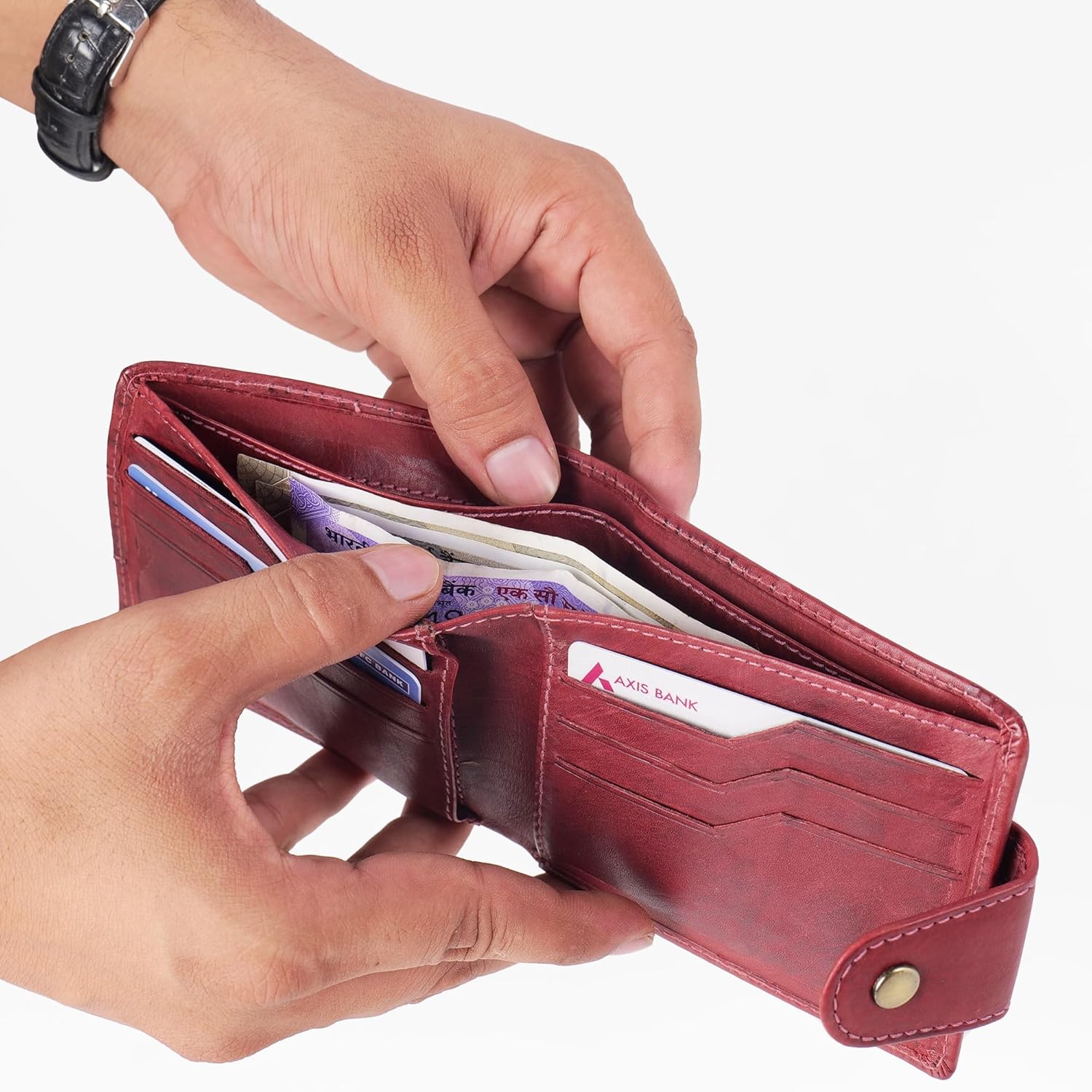 PERF Genuine Leather Men’s Wallet | Multi-Compartment with Secure Button Closure | Premium Feel & Trendy Royal Design
