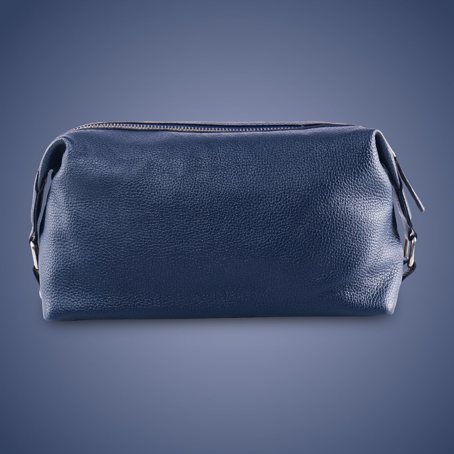 PERF Genuine Leather Travel Kit Bag | Unisex Toiletry Bag & Makeup Organizer | Multipurpose |Coated Nylon + Punch Leather Pouch for Men & Women with Adjustable Side Loops (Navy)