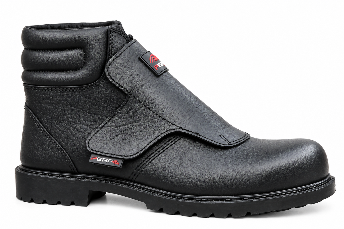 Heat Weld Men's S1 HRO Welding Safety Shoes – Steel Toe Cap Leather Boots with Heat Resistant Sole, Velcro Lace
