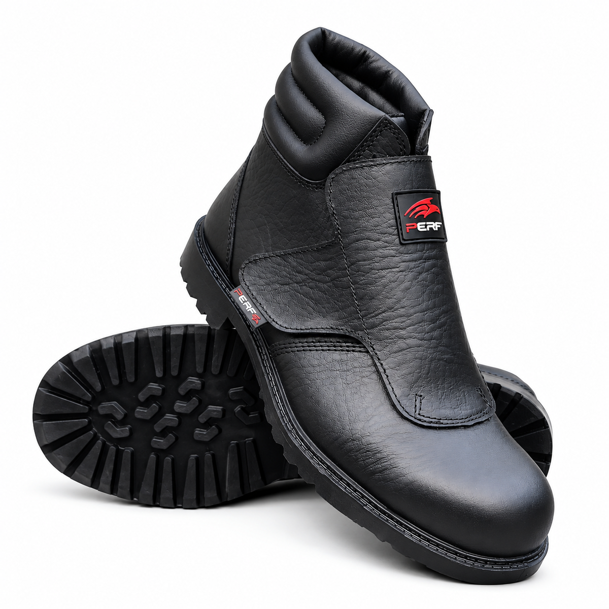 Heat Weld Men's S1 HRO Welding Safety Shoes – Steel Toe Cap Leather Boots with Heat Resistant Sole, Velcro Lace