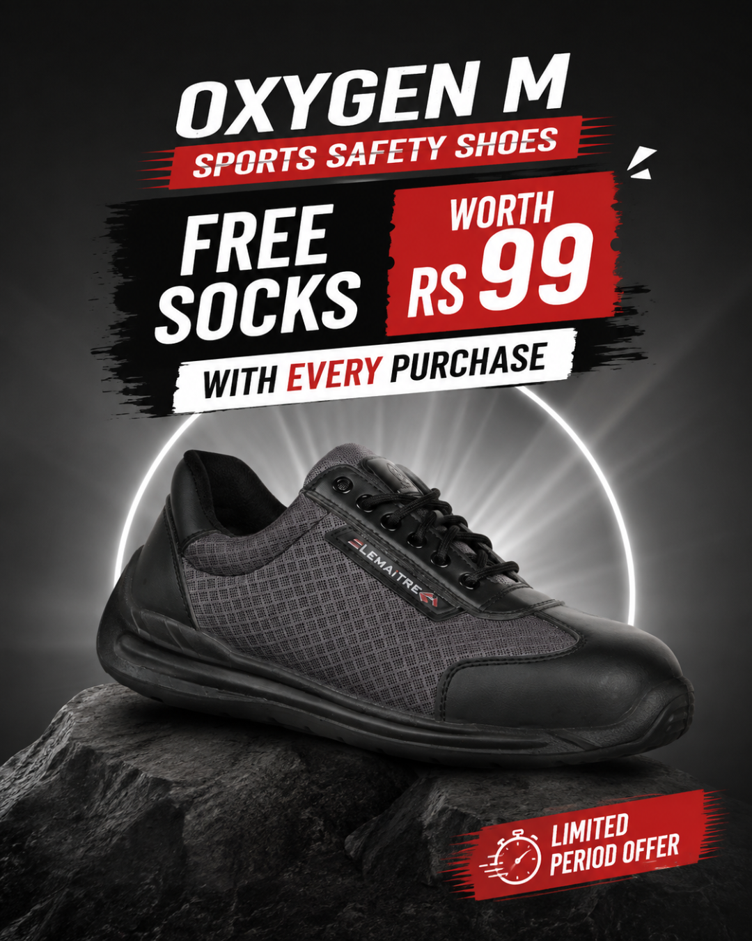 PERF Oxygen M Sports Safety Shoes for Men | Steel Toe 200J | Lightweight Mesh | Anti-Puncture | Oil Resistant | Anti-Slip | Breathable Industrial Work Shoes
