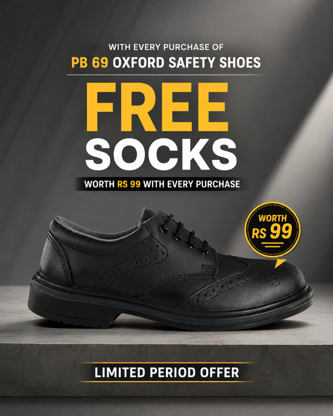 PERF PB 69 Oxford Safety Shoes - Steel Toe, Breathable, Slip-Resistant, Antistatic