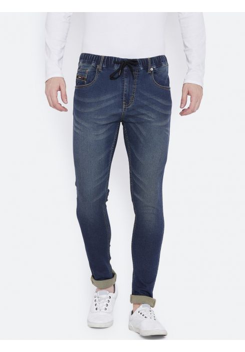 Perf Men Denim Blue Slim Jogger with Whiskering & Tinting