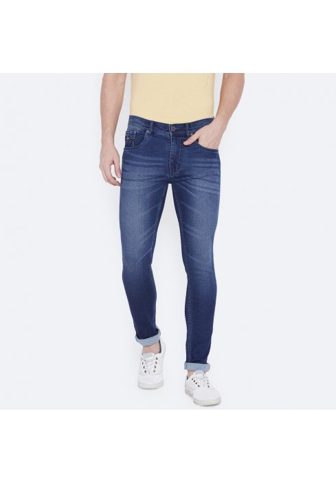 Perf Men Regular Denim Blue Faded Jeans with Whiskering