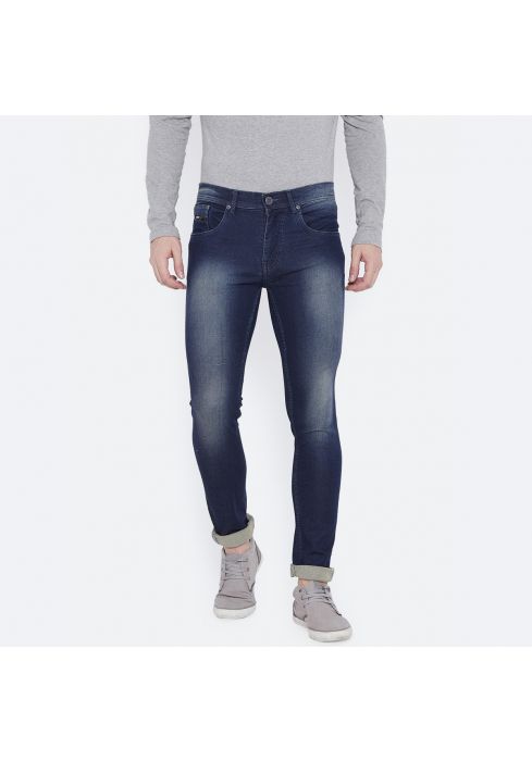 Perf Men Regular Denim Dark Blue Faded Jeans with Tinting