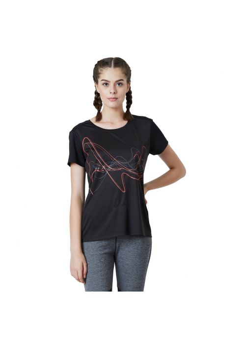 PERF Women Black Wave Print T-shirt