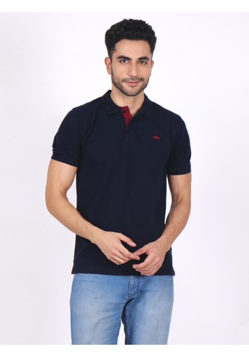 PERF Men's Regular Fit Polyester Cotton Polo T Shirt, Polo Neck, Half Sleeves Navy